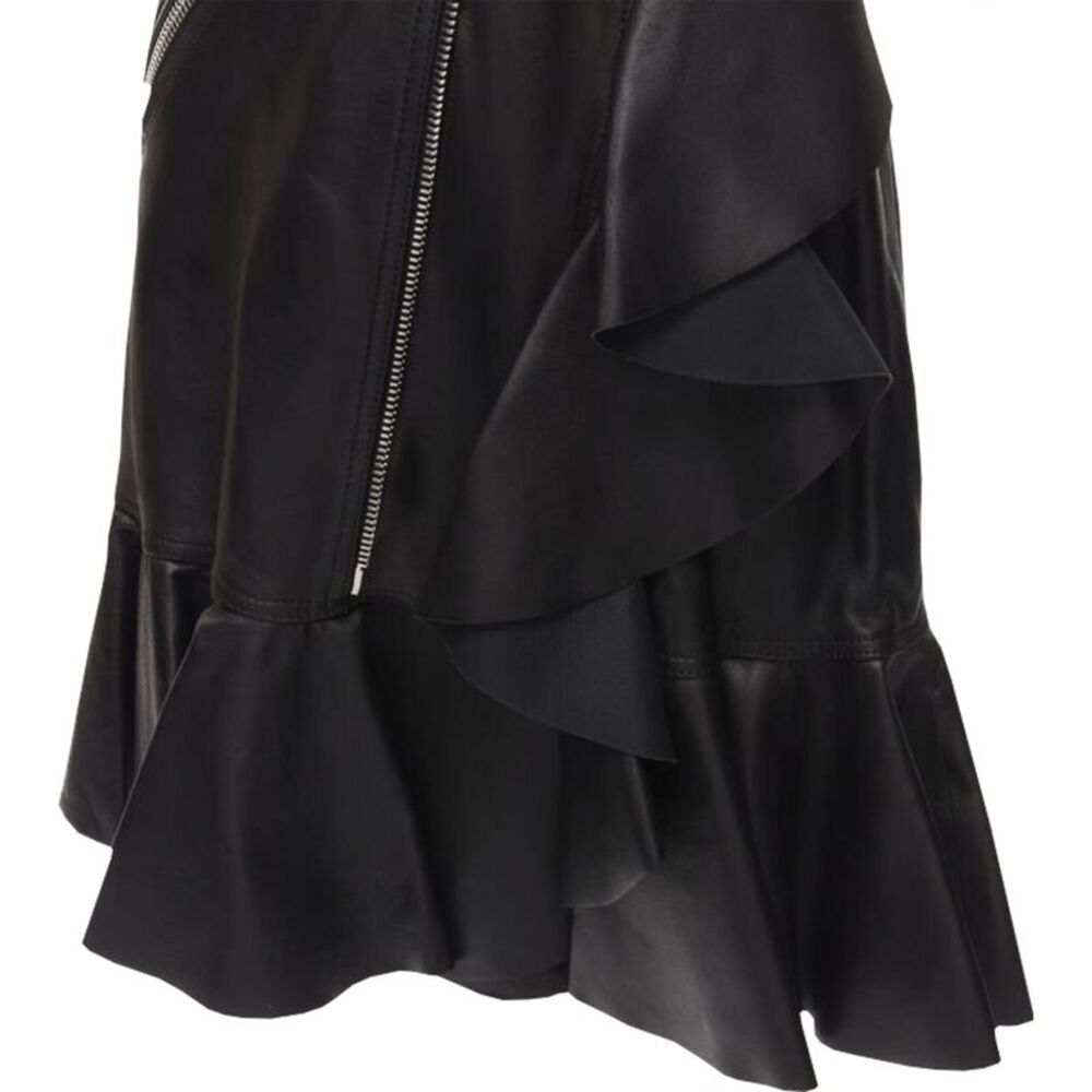 Alexander McQueen leather biker belted ruffle trim dress - Picture 2 of 6